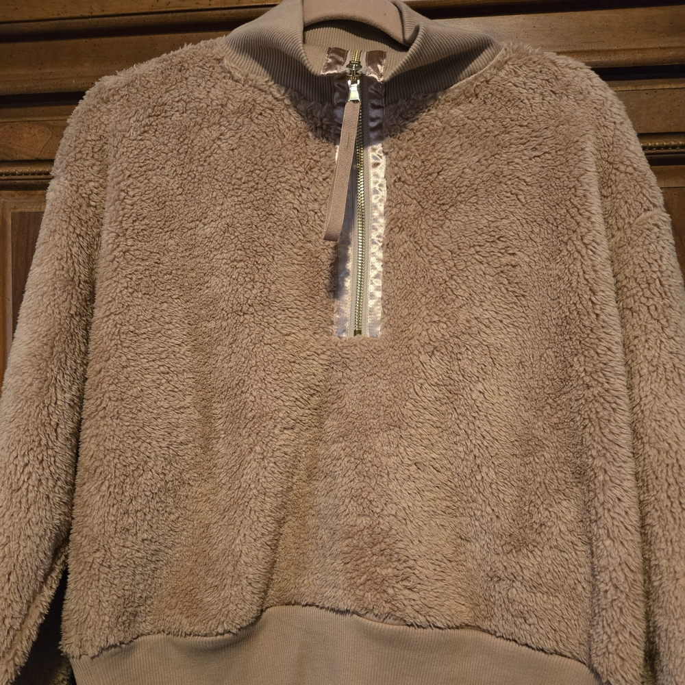 Kohl's Women's Taupe Sherpa Quarter-Zip Turtleneck Pullover